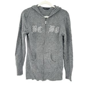 BCBGMAXAZRIA‎ Womens Y2K Fall Angora Cashmere Wool Blend Zip Up Sweater XL Gray